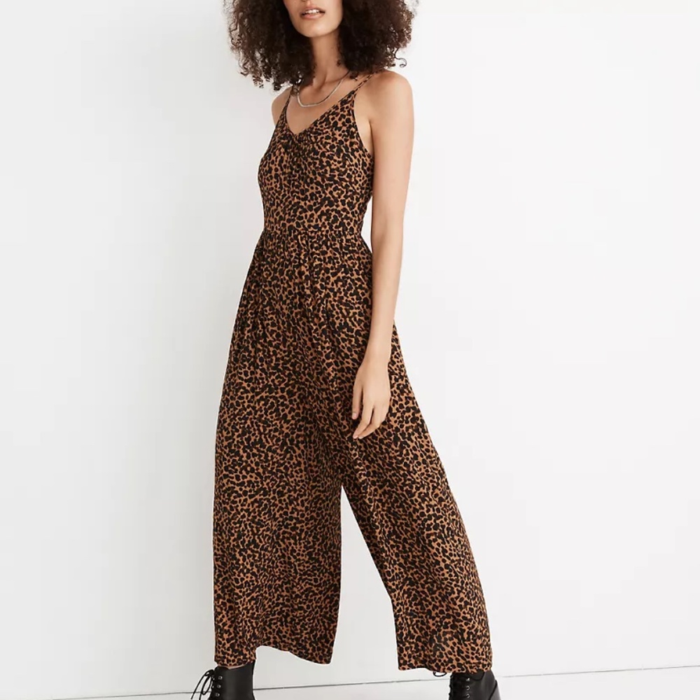 Madwell- Shirred Wide-Leg Cami Jumpsuit in Painted Leopard- Size 6
